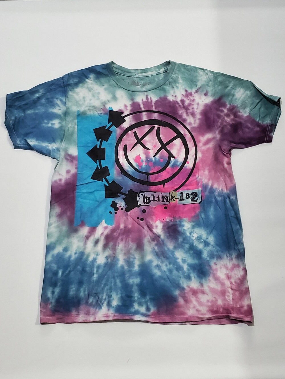 Tie-Dye Blink-182 Logo Tee in Blue, Purple & Pink short sleeve T-shitt